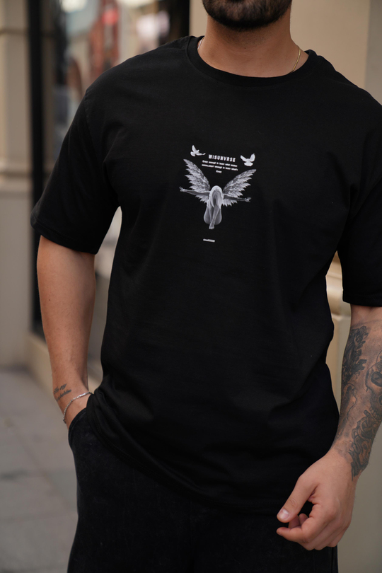T-SHİRTSiyah Winsunurse Baskılı Oversize T-Shirt TK