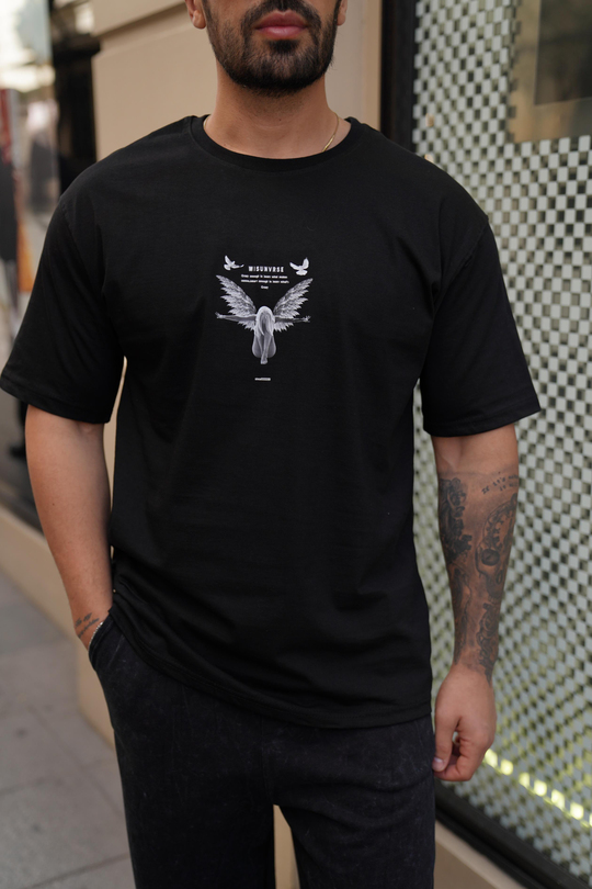 T-SHİRTSiyah Winsunurse Baskılı Oversize T-Shirt TK