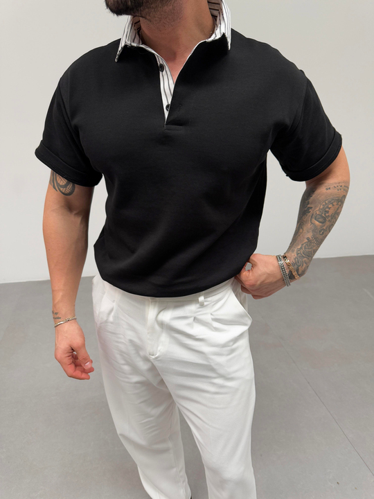 T-SHİRTSiyah Yakası Çizgili Polo Yaka T-shirt SNZ 1005