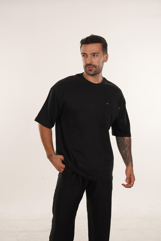 T-SHİRTSiyah Yüksek Kalite Care About Baskılı Oversize T-SHİRT VMS 40449
