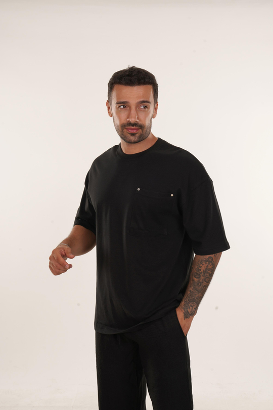 T-SHİRTSiyah Yüksek Kalite Care About Baskılı Oversize T-SHİRT VMS 40449