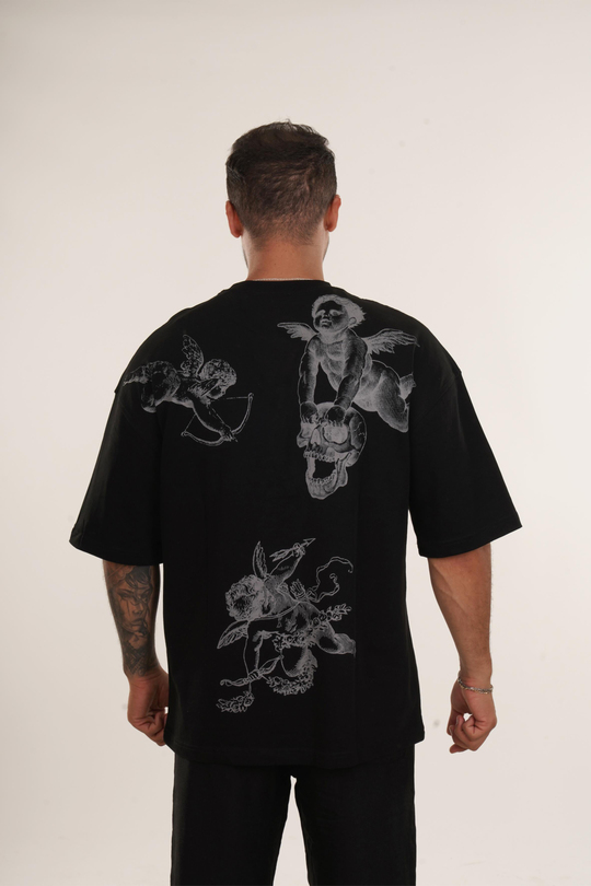 T-SHİRTSiyah Yüksek Kalite Eros Baskılı Oversize T-SHİRT VMS 40765