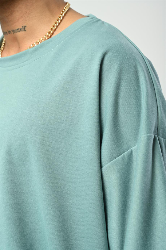 T-SHİRTSuyeşili 2 İplik Double Kalıp Oversize T-SHIRT GRK