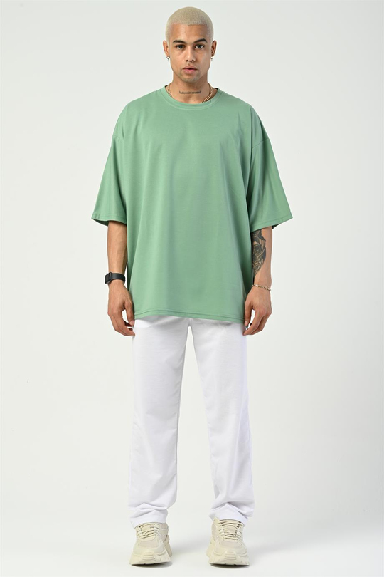 T-SHİRTSuyeşili 2 İplik Double Kalıp Oversize T-SHIRT GRK