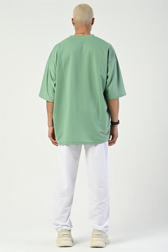 T-SHİRTSuyeşili 2 İplik Double Kalıp Oversize T-SHIRT GRK