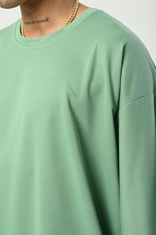 T-SHİRTSuyeşili 2 İplik Double Kalıp Oversize T-SHIRT GRK