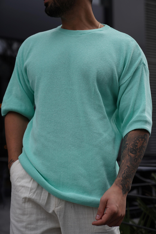 T-SHİRTSuyeşili Bisiklet Yaka Selanik Triko T-Shirt TK 1006