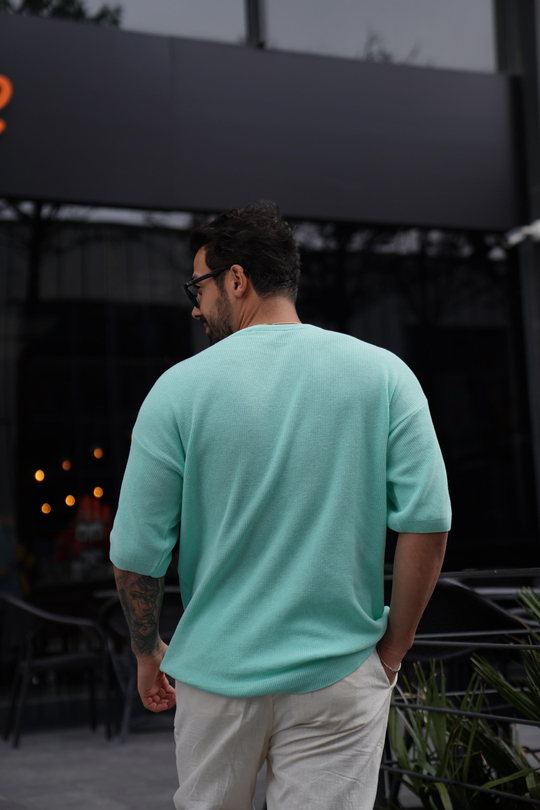 T-SHİRTSuyeşili Bisiklet Yaka Selanik Triko T-Shirt TK 1006