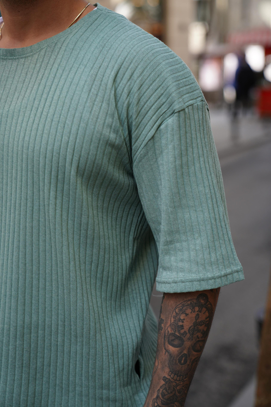 T-SHİRTSuyeşili Fitilli Oversize T-Shirt SC