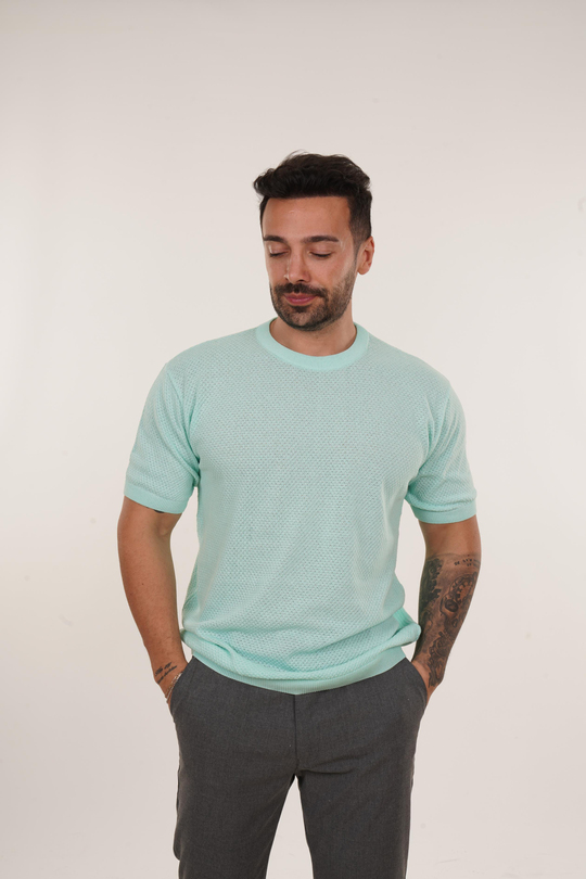 T-SHİRTSuyeşili Nopen Desen Triko TB