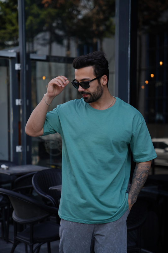 T-SHİRTSuyeşili Oversize T-Shirt TK 1012