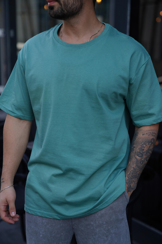 T-SHİRTSuyeşili Oversize T-Shirt TK 1012