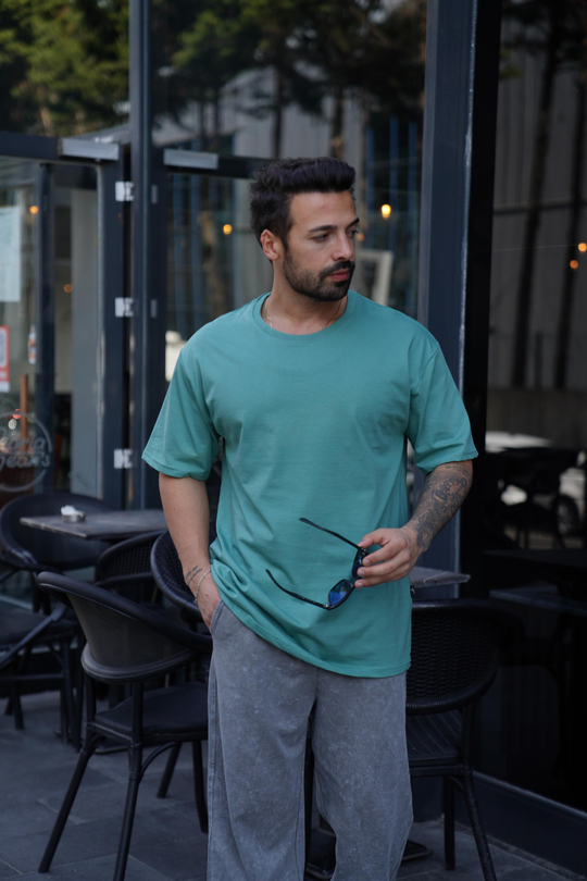 T-SHİRTSuyeşili Oversize T-Shirt TK 1012