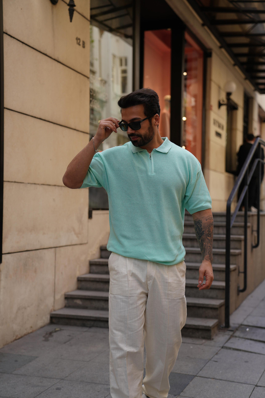 T-SHİRTSuyeşili Selanik Polo Yaka Fermuarlı TK 1021