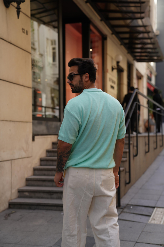 T-SHİRTSuyeşili Selanik Polo Yaka Fermuarlı TK 1021