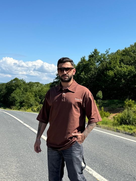 T-SHİRTTaba Dikiş Detaylı Düz Oversize Polo Yaka PNC 8067