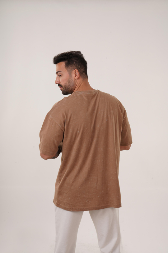 T-SHİRTTaba Yıkamalı Compak Pamuk Oversize T-Shirt PLZ