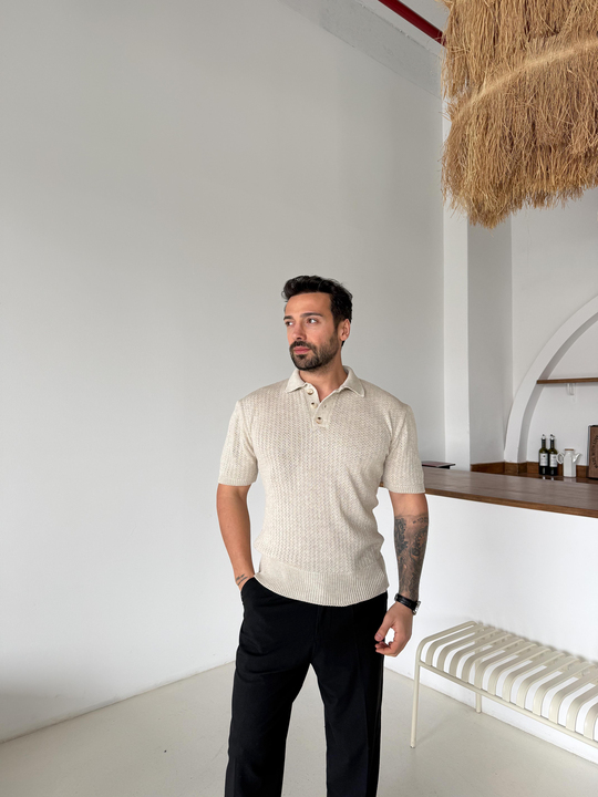 T-SHİRTTaş Patlı Acurlu Üç Düğme Pamuk Triko SNZ T7285