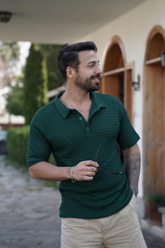 T-SHİRTYeşil Örgü Triko Polo Yaka SNZ 3922