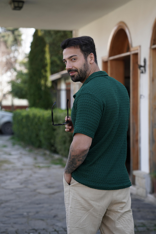T-SHİRTYeşil Örgü Triko Polo Yaka SNZ 3922
