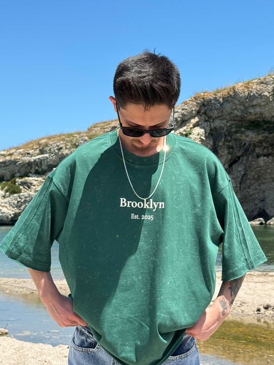 T-SHİRTZümrüt Brooklyn Göğüs Sırt Baskılı Oversize T-SHIRT PNC 8139