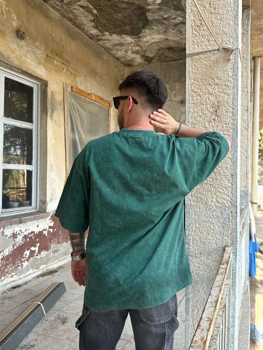 T-SHİRTZümrüt Yıkamalı Göğüs PNC Nakışlı Oversize T-SHIRT PNC 8115