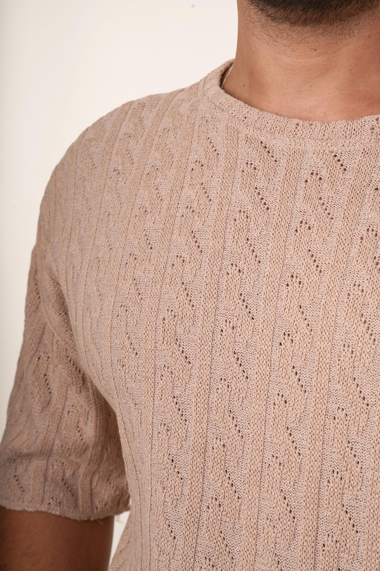 TRİKO & ÖRGÜ T-SHİRT Krem Motif Delikli Oversize Knitwear T-SHİRT VMS 30977
