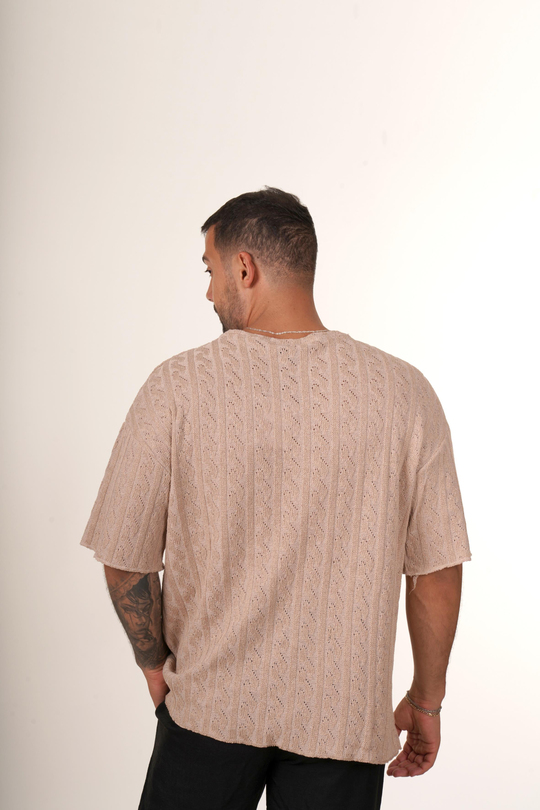 TRİKO & ÖRGÜ T-SHİRT Krem Motif Delikli Oversize Knitwear T-SHİRT VMS 30977