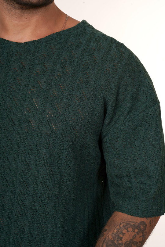 TRİKO & ÖRGÜ T-SHİRT Zümrüt Motif Delikli Oversize Knitwear T-SHİRT VMS 30977