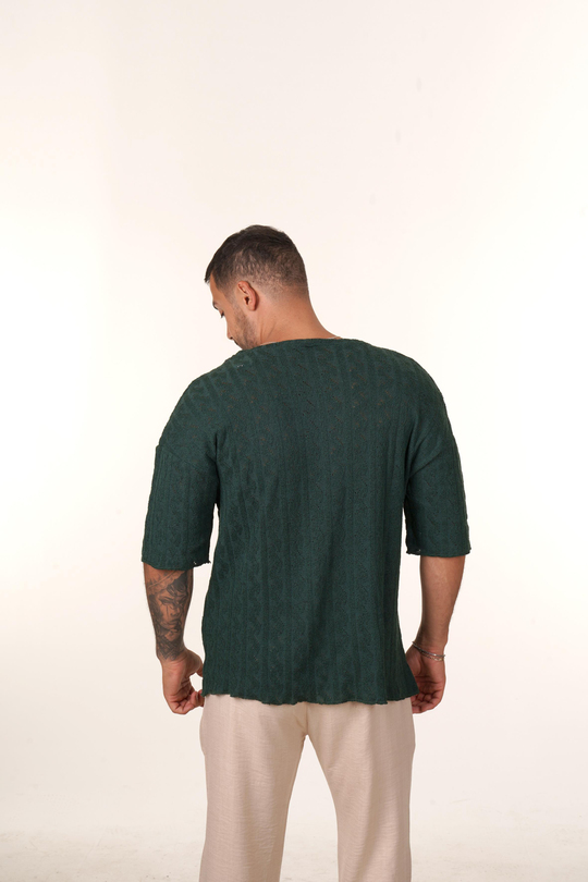 TRİKO & ÖRGÜ T-SHİRT Zümrüt Motif Delikli Oversize Knitwear T-SHİRT VMS 30977