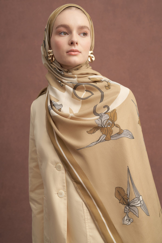 Amira Desen Norena Yünlü Şal Camel