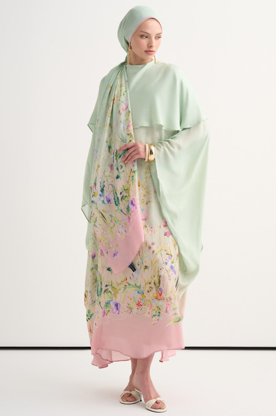 Rosalie İncira Şal Yaka Kaftan Mint Yeşili