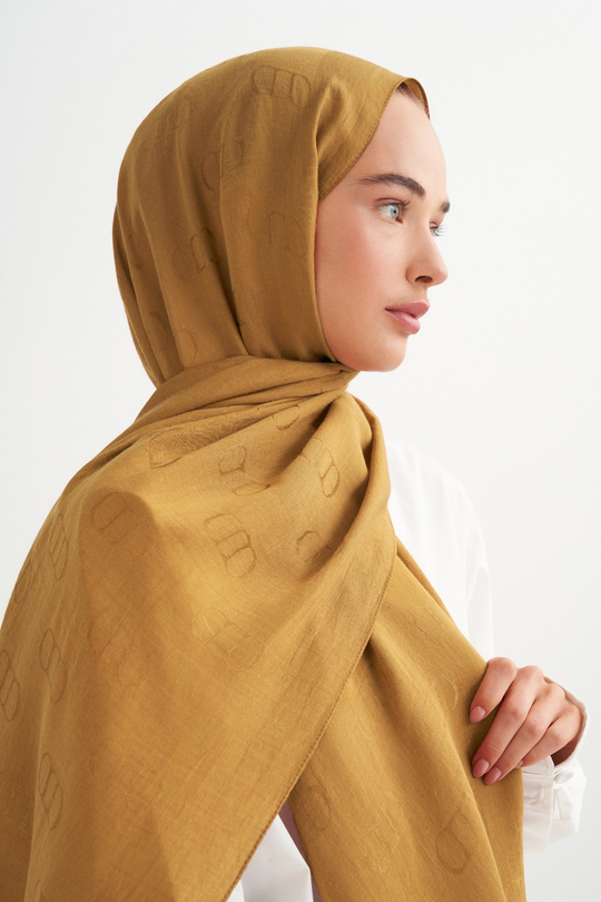 Monogram Desen Liora Pamuk Şal Gold