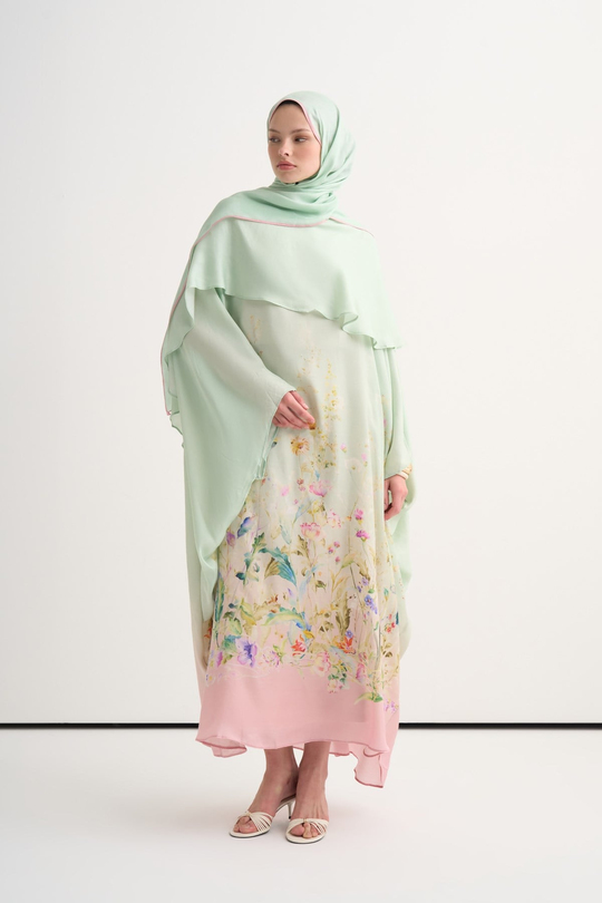 Rosalie İncira Şal Yaka Kaftan Mint Yeşili