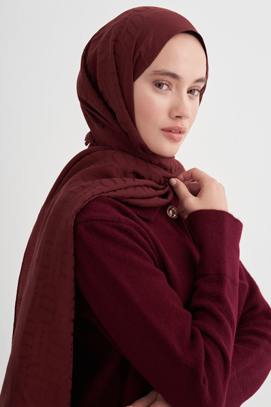 Luxe Desen Liora Pamuk Şal Bordo