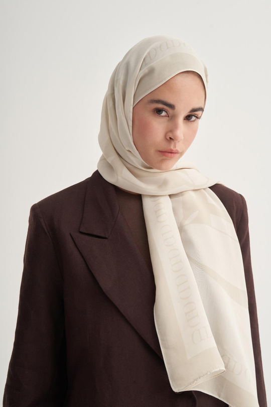 Aura Monogram Floş Şal Krem