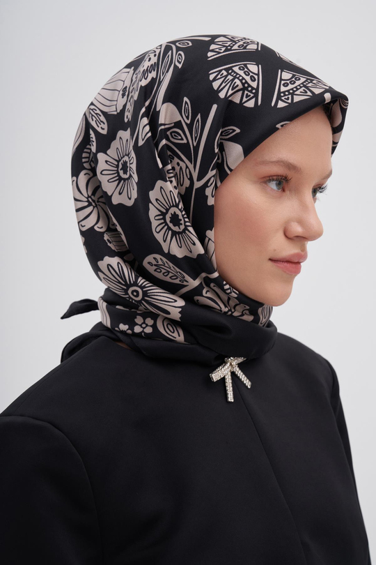 Rose Siyah Mulbary İpek Eşarp