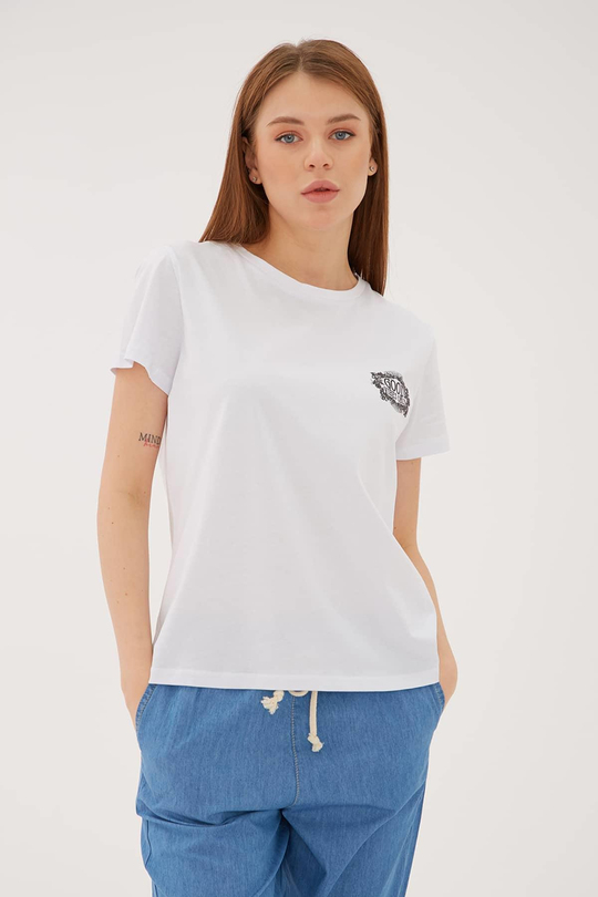 Baskılı T-Shirt Beyaz / White | Fashion Friends