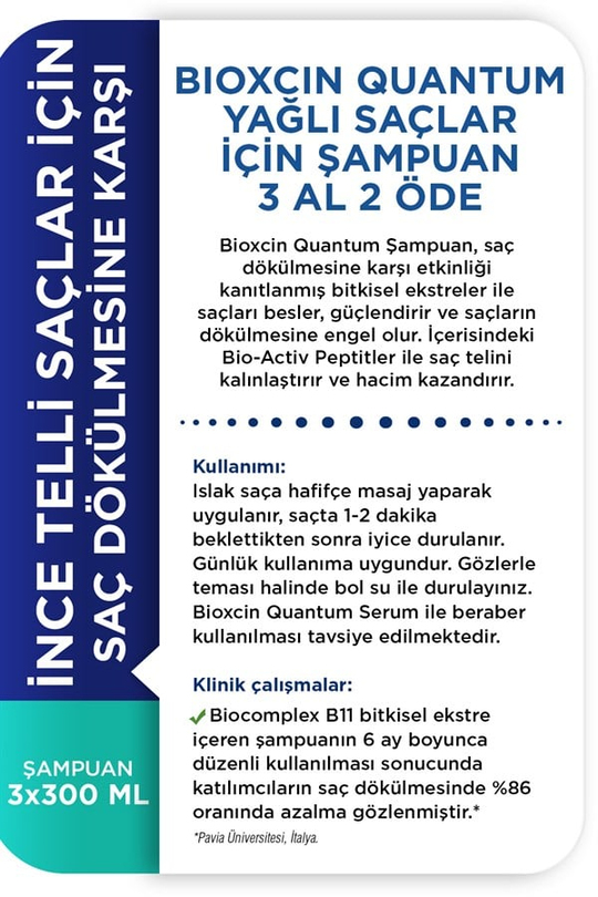 Bioxcin Quantum Yağlı Şampuan 3 Al 2 Öde