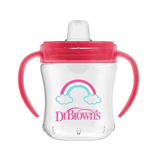Dr. Browns Silikon ağızlı Alıştırma Bardağı 6ay+ 180 ml Pembe Gökkuşağı desenli