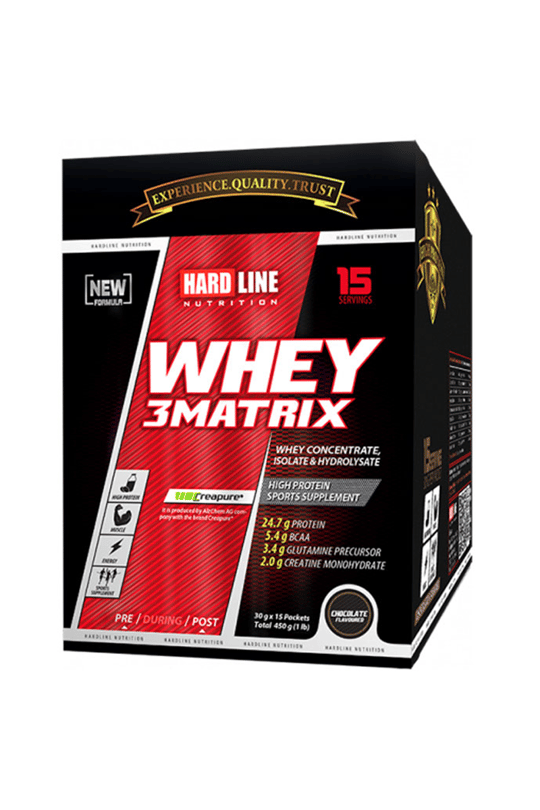 8697448351607 | Hardline Whey 3MATRIX Çikolatalı Saşe 30 gr*15 Adet=450 gr | KozmovitalWhey ProteinHardlineHardline Whey 3MATRIX Çikolatalı Saşe 30 gr*15 Adet=450 gr