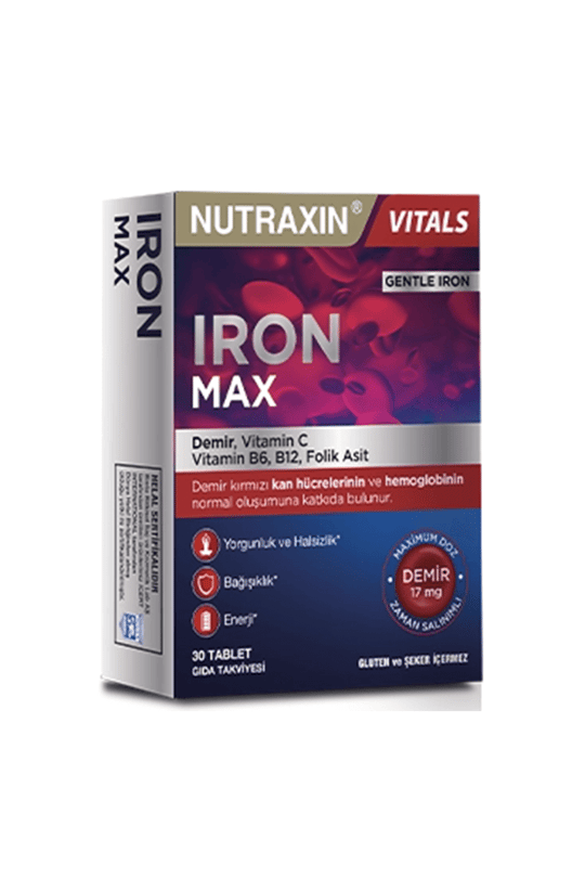 8680512631835 | Nutraxin Iron Max 30 Tablet | KozmovitalMinerallerNutraxinNutraxin Iron Max 30 Tablet
