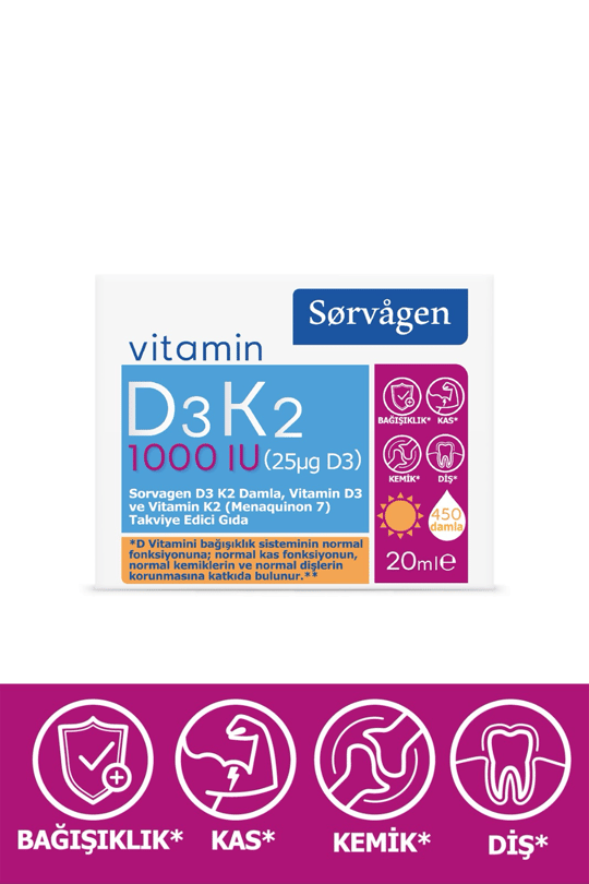 Sorvagen Vitamin D3K2 Damla 20mlVücut Bakım ÜrünleriSorvagenSorvagen Vitamin D3K2 Damla 20ml