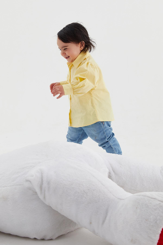 Balon Kol Çocuk Poplin Gömlek Limon Sarısı