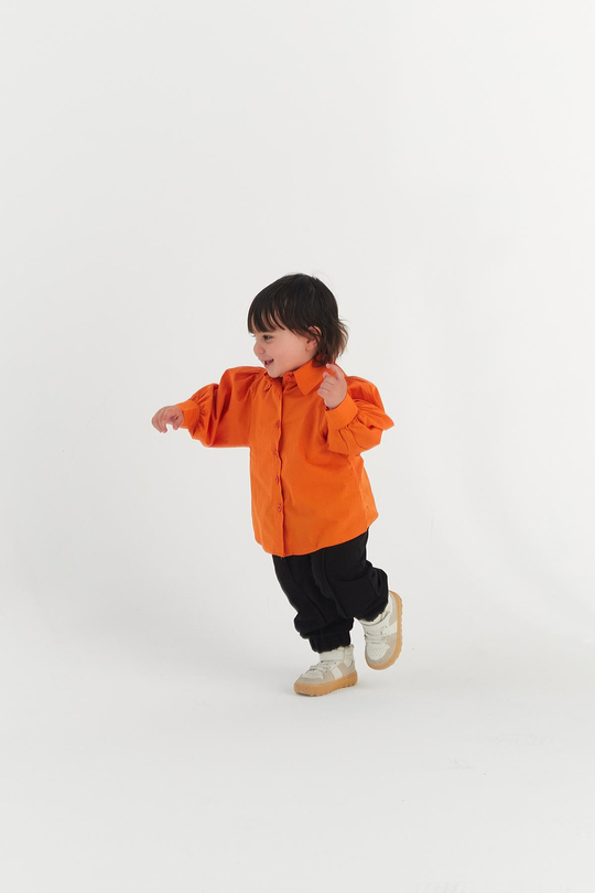 Balon Kol Çocuk Poplin Gömlek Soft Turuncu