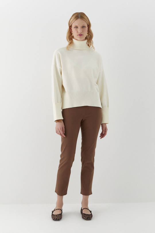 Beli Lastikli Gabardin Pantolon Taba