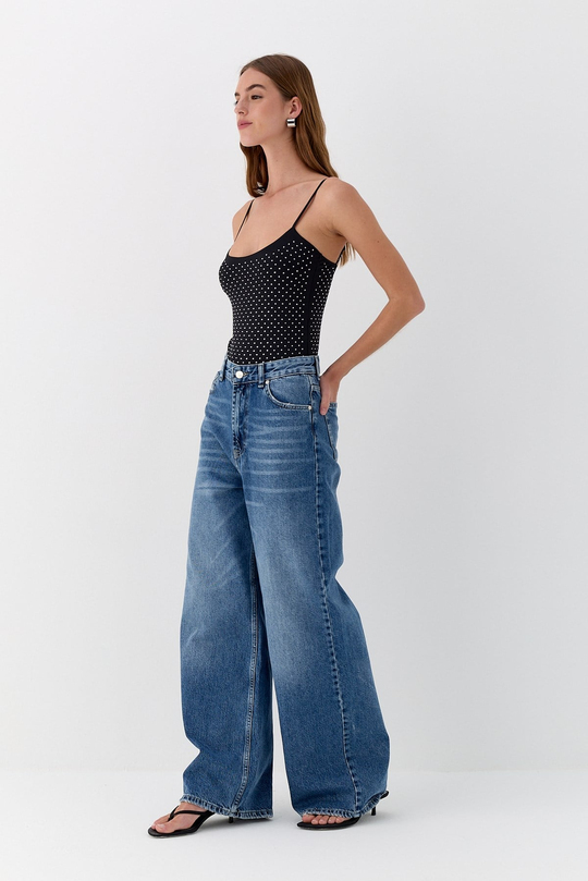 Bol Paça Denim Pantolon Mavi