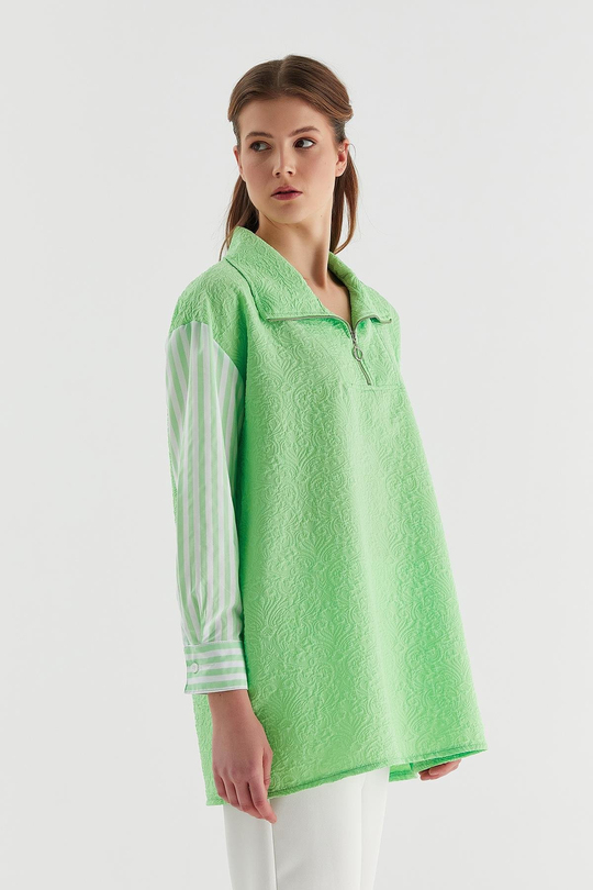 Brokar Fermuarlı Tunik Mint