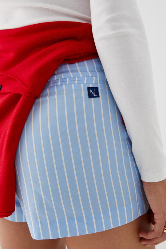 Çizgili Mini Şort Etek Açık Mavi