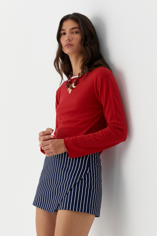 Çizgili Mini Şort Etek Lacivert